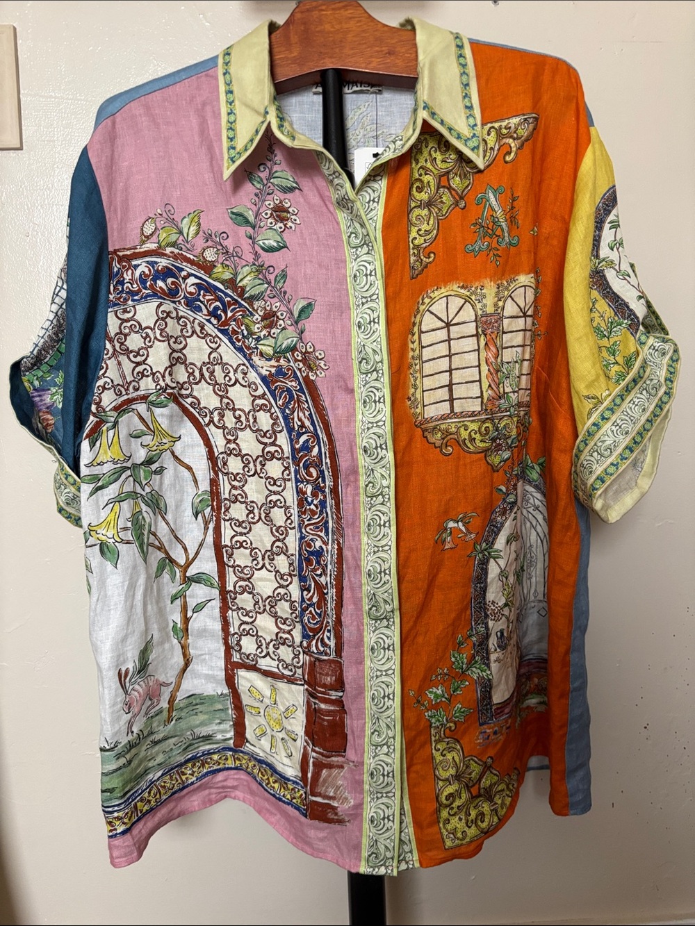 Alémais Women’s Multicolor Printed Button Down Short Sleeve Shirt US Sz 12 XL